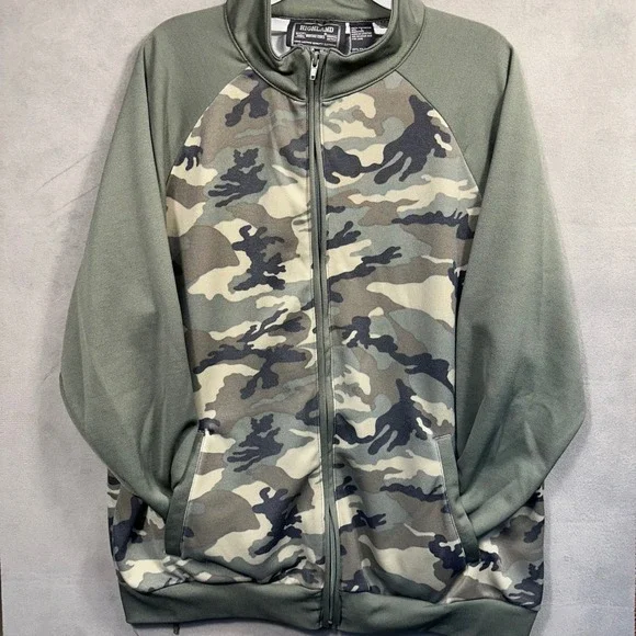 Highland Outfitters‎ Track Jacket Mens L Olive Green Camo Full Zip Excellent