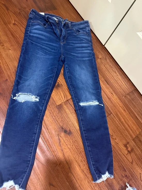American Eagle Outfitters Dark Blue Ripped Skinny Jeans