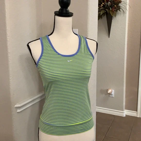 Nike yellow-green/blue striped exercise tank top