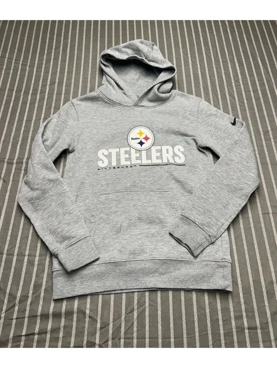 Nike Pittsburgh Steelers NFL Youth Boys Gray Logo Hoodie Size Medium (10/12)