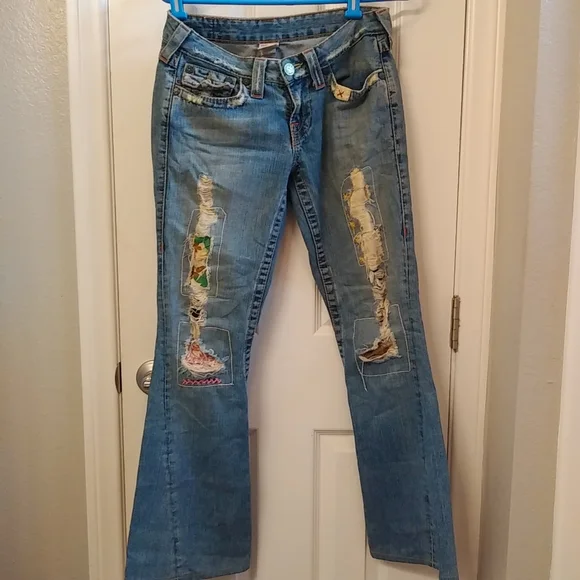 True religion patchwork and distressed Joey jeans