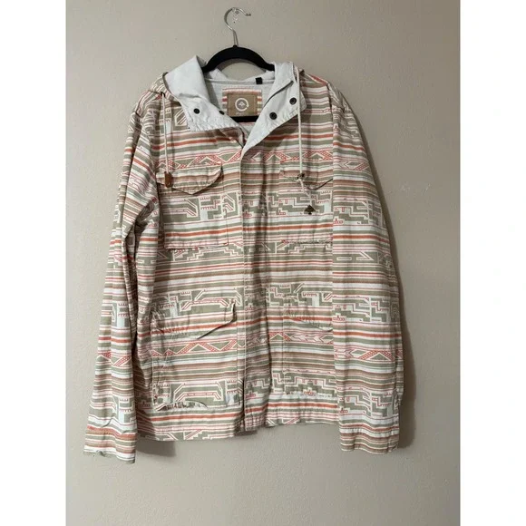 LRG Lifted Research Group Hooded Jacket Mens Large Geometric Aztec Tribal Canvas