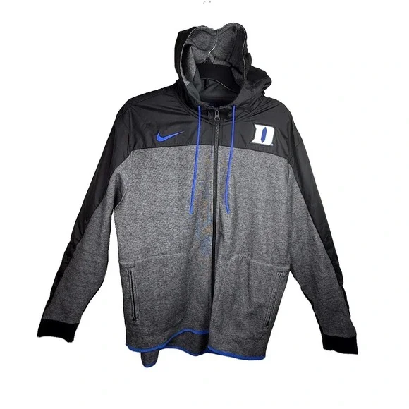 Nike Duke Blue Devils Full Zip Hooded Jacket Gray Black Men's XL NCAA