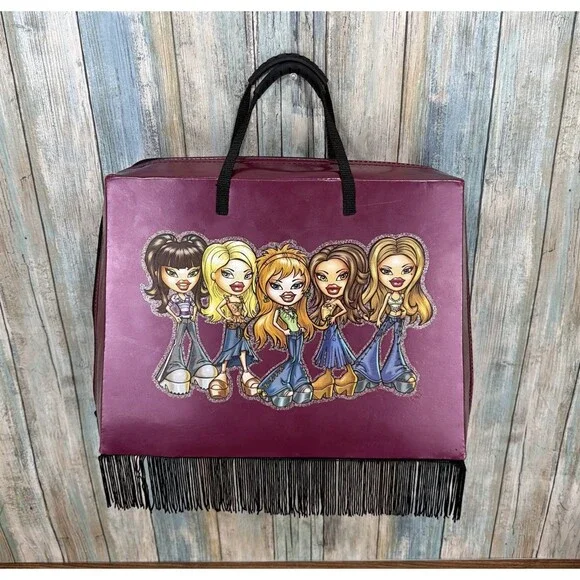 Vintage 2002 Bratz Pink Metallic Faux Fur Travel Carry Case 3 Storage Files Bag