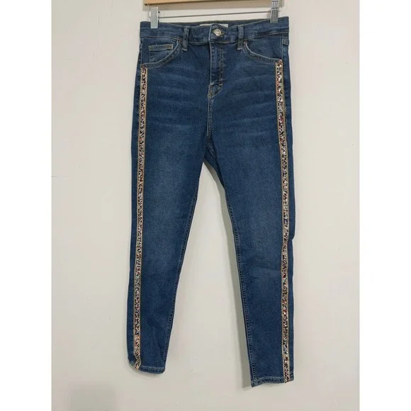 Topshop Moto Jamie skinny‎ jeans 30x30 Y2K streetwear glam festival side stripe