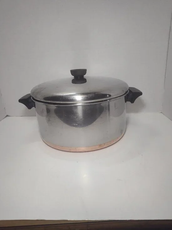 Vintage Revere Ware 6 Qt Copper Bottom Stock Pot w/Lid Rome NY USA 1801