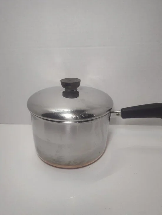 Vintage Revere Ware 1801 3 Qt Copper Bottom Saucepan Pot w/Lid USA