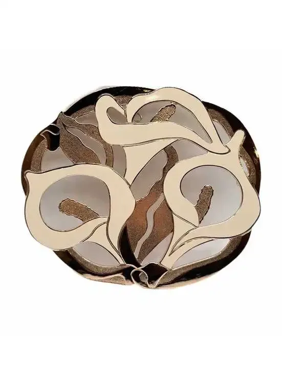 Vintage Wm. A. Rogers Calla Lily Trivet – Gold Tone Metal – White Enamel