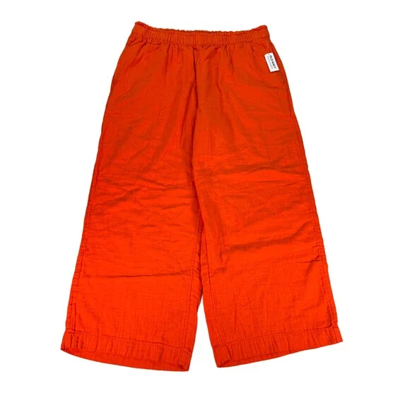 Old Navy Women's Orange High Rise Crinkle Gauze Wide Leg Pull On Ankle Pants - L