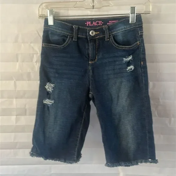 The Children’s Place Girls Dark Blue Distressed Cut-Off Denim Shorts Size 10