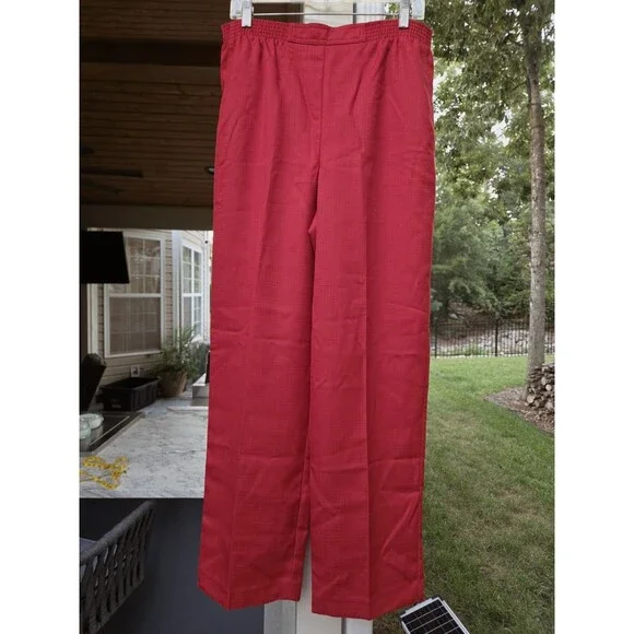 Alfred Dunner Womens Red Dress Pant Pockets Slubbed Wide Leg Elastic Waist Siren