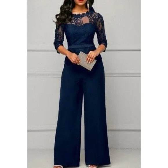 Rosewe Maxi Lace wide legged Navy Jumpsuit Size Sm No MFG Tag Wedding Special Oc