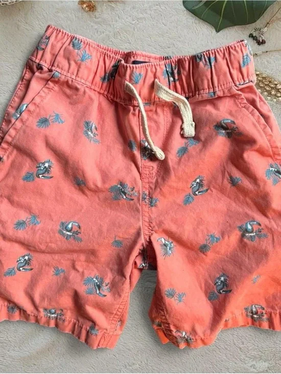 The Children's Place Coral Drawstring Shorts with Blue Tropical Print