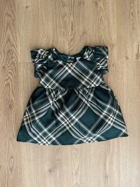 The Children's Place Dark Green Plaid Bow Dress (12-18 months)