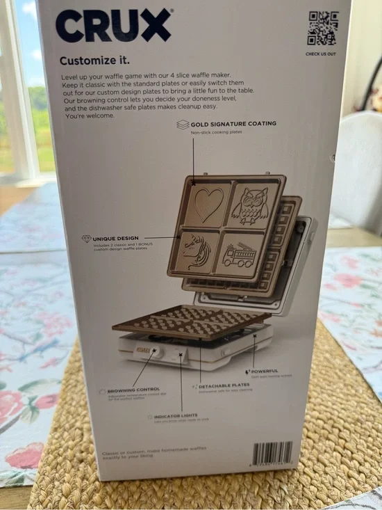 CRUX 4-Slice Waffle Maker in White with Gold Plates
