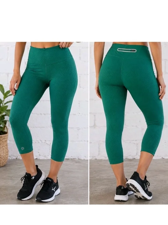Athleta Leggings Womens Green Interval Stash Tight Crop Pull On - Size Small