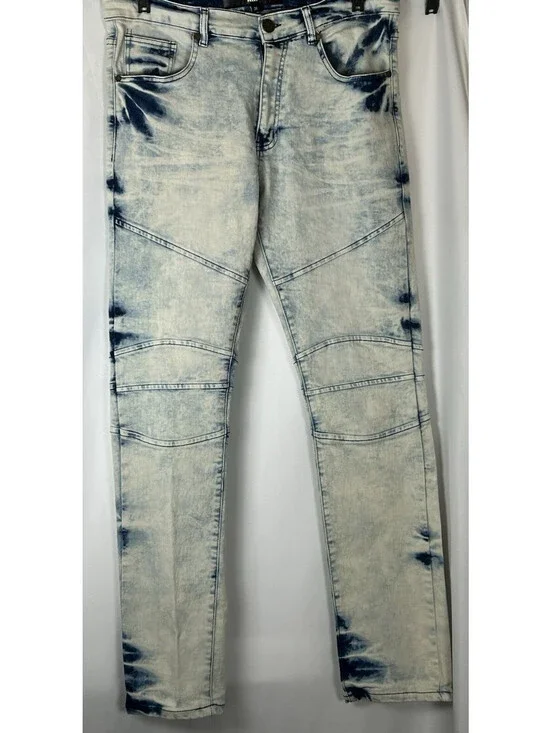 Reason Brand Blue and White Tie Dye Straight Leg Jeans   Size 34