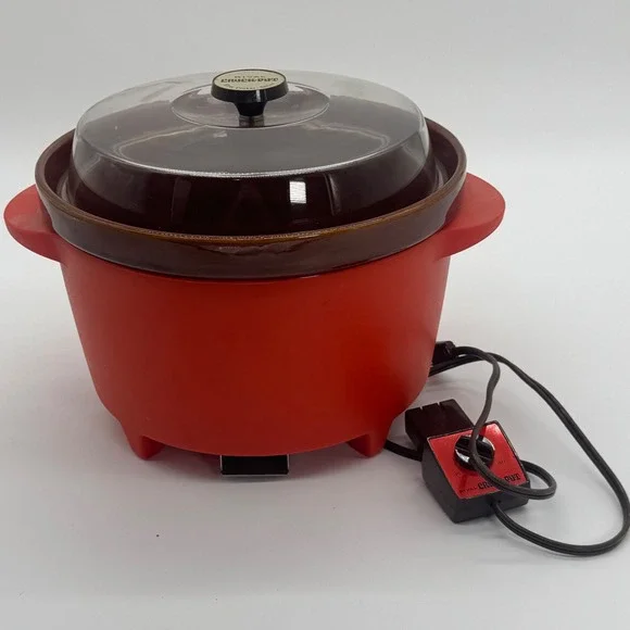 Vintage Rival Crock-Pot Slow Cooker Server Red Model 3300-2 Brown Ceramic Insert