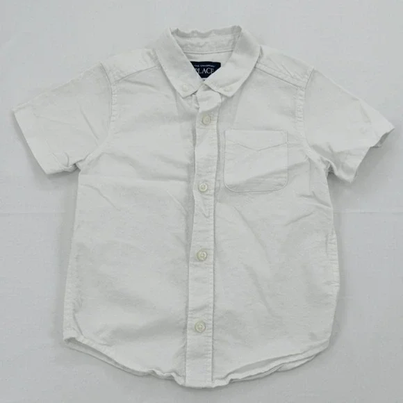The Childrens Place Boys 3T White Cotton Short Sleeve Oxford Button Down Shirt