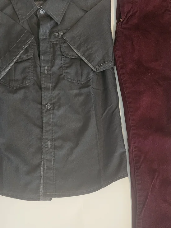 The Children's Place Black Button-Down Shirt.  Paired With Burgundy Soft Pants