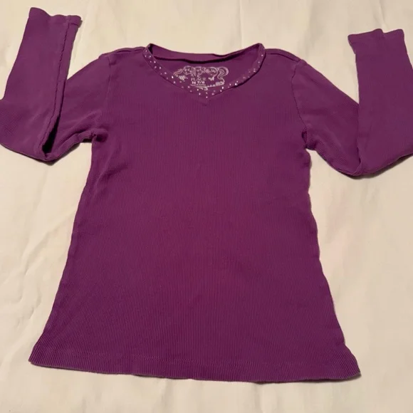 The Children’s Place Purple Ribbed Rhinestone V-Neck Long Sleeve Shirt 7/8