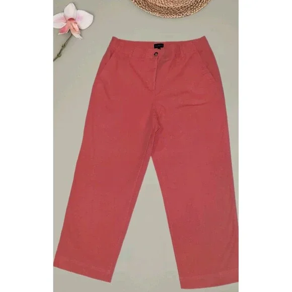 Talbots Womens 14 Coral Cotton Stretch Wide Leg Crop Pants Coastal Travel Resort
