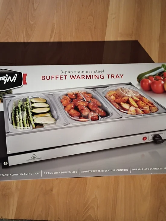 Parini 3-Pan Stainless Steel Buffet Warming Tray With Adjustable Temp Control