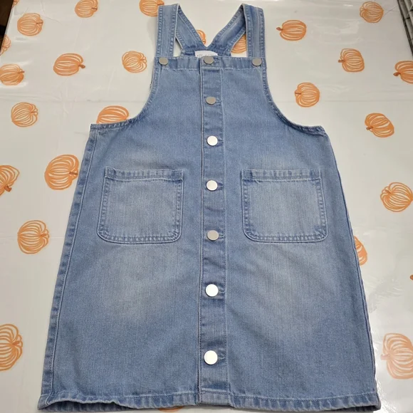 Girls Light Blue Cotton Denim Buttoned Overall Dress Size 12 NEW