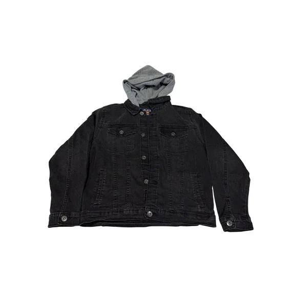 The Childrens Place Kids Black Denim‎ Hooded Trucker Jacket Size L 10/12