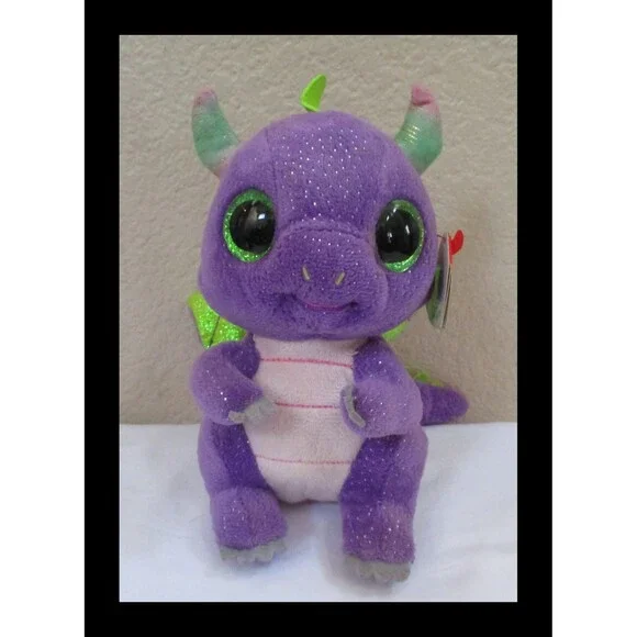 Ty Beanie Boos Daphne The Purple Dragon Big Green Glitter Eyes 6