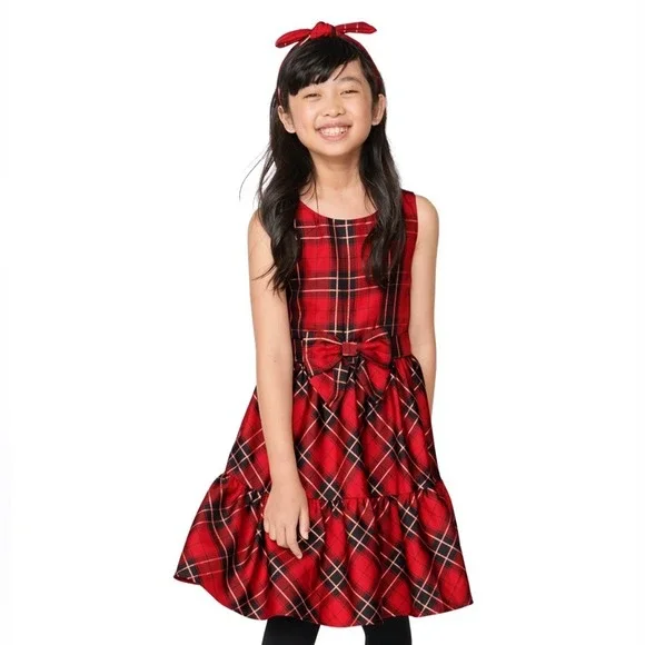 Children's Place Girls Matching‎ Family Plaid Tiered Dress Red Size 16