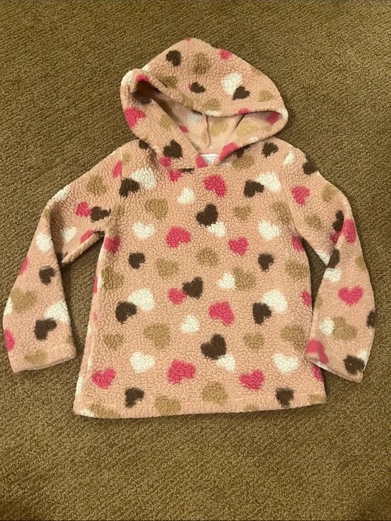 The Children's Place Pink Sherpa Hoodie with Multi-Color Hearts