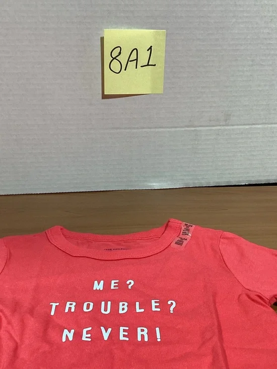 The Children's Place Coral Pink Graphic Tee - 'Me? Trouble? Never!'