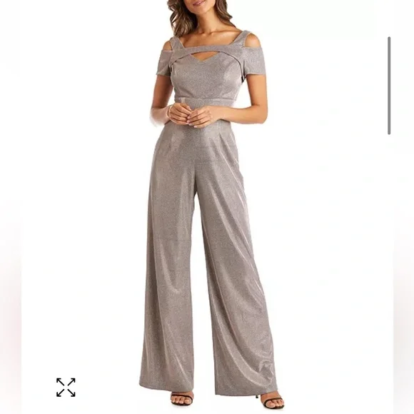 Nightway cut out long wide‎ leg sparkly glam jumpsuit elegant NWOT 16