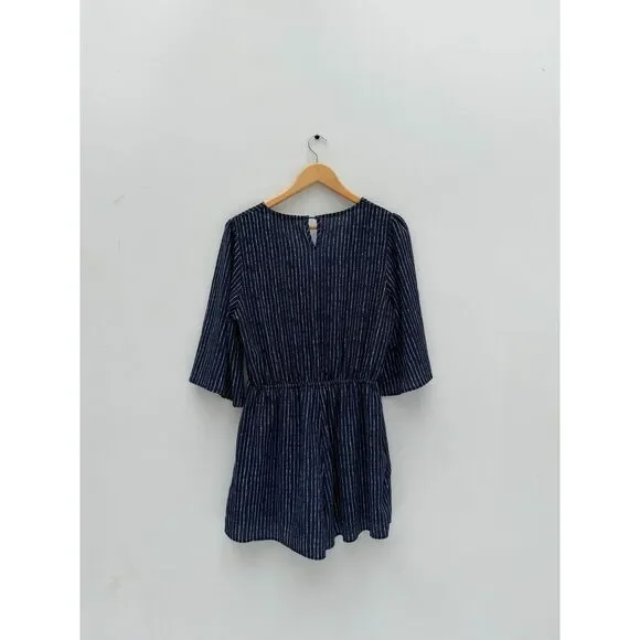 Davi & Dani Navy & White Striped V-Neck Romper - Size L