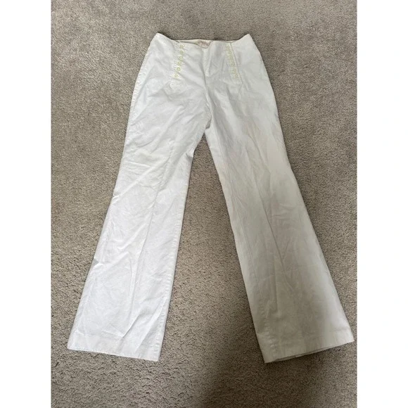 Margaret M White Sailor Pants Wide Leg High Waisted Button Front Size 8 Canada