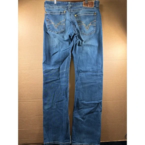 Rock 47 by Wrangler Jeans Mens 33x33 Blue Straight Leg Distressed Denim
