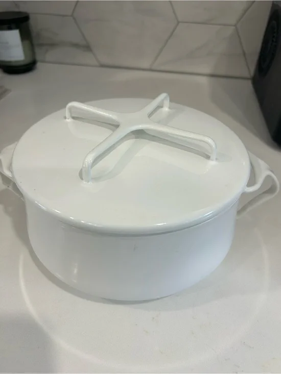 Dansk Kobenstyle White Enamel Covered Casserole Pot - Vintage Kitchen Serveware