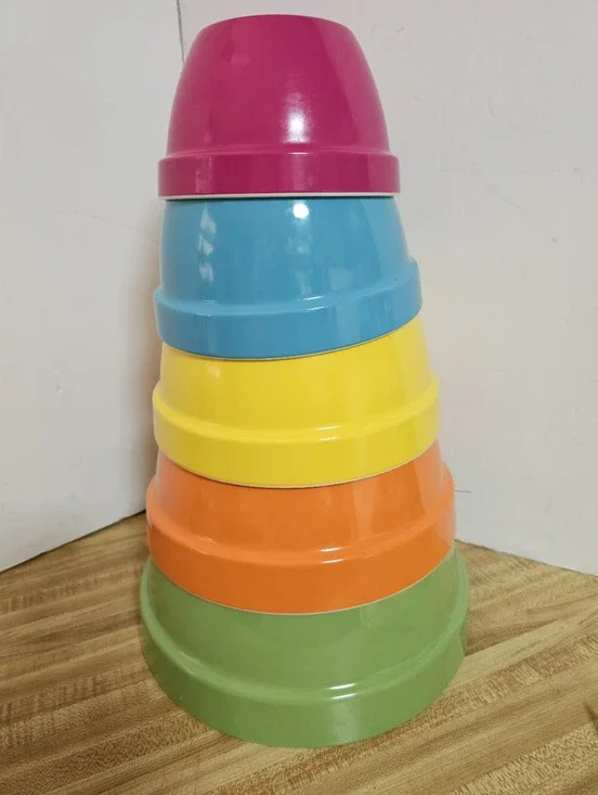 Vintage Melamine Nesting Mixing Bowls Set of 5 Retro Rainbow Heavy Duty Plastic