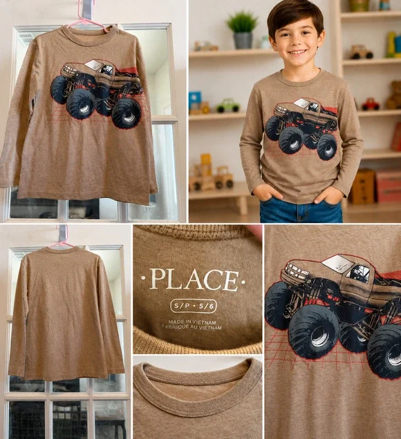 PLACE Boys Monster Truck Long Sleeve Shirt – Size 5/6