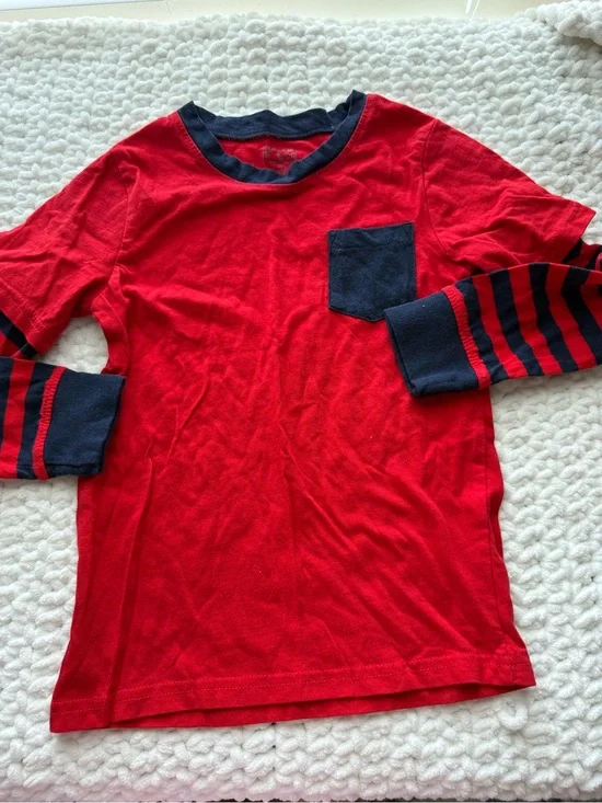 The Children's Place Red Long-Sleeve Tee with Navy Pocket & Stripes