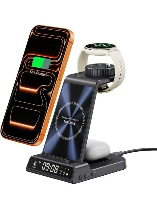 3-in-1 Wireless Charging Station for Smartwatch & iPhone, Fast Charge Hub