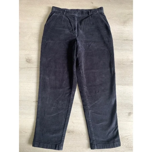 LL Bean Womens Navy Blue Corduroy Pants Original Fit High Rise‎ Tapered Size 12P