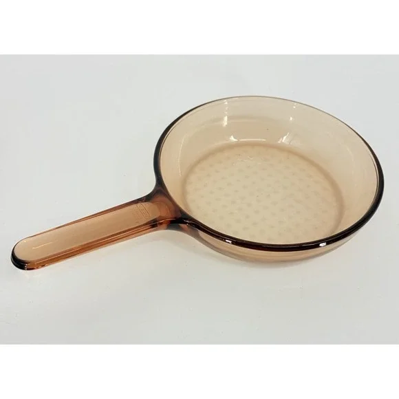 Corning Vision Ware Amber 7 Inch Glass Skillet Fry Pan Waffle Bottom France