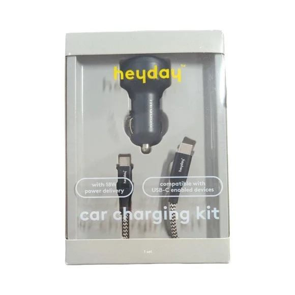 Mm8-N USB Car Charger with‎ 6' USB-C to USB-C Braided Cable - Heyday Black