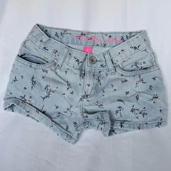 The Children's Place Light Blue Floral Denim Shorts