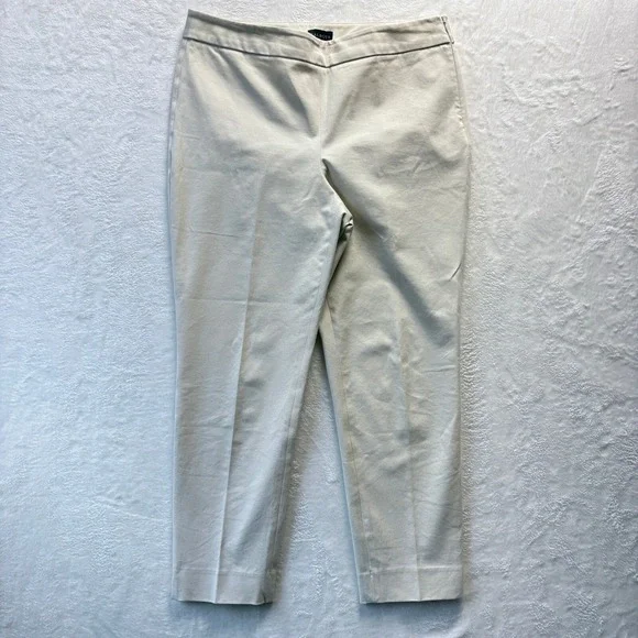 Talbots Chatham Ankle Pant Womens 12P Cream Excellent Side Zip Cotton Blend