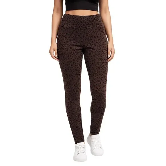 Suavé Knit Corduroy Leggings Large – Leopard Print Tummy Control Pants