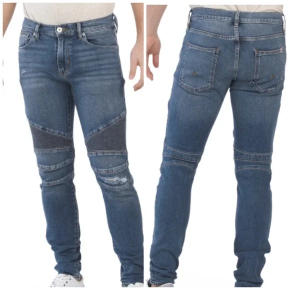Hudson Men's Ethan Biker Skinny Jeans Deep Indigo Size 33