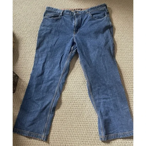 Duluth Jeans Mens 42x30 Ballroom Double Flex Blue Denim Pants Relaxed Trading Co